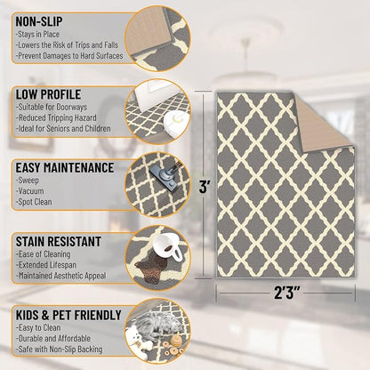 Ottomanson Rugs for Entryway 2'3" x 3' Non Slip Trellis Small Area Rugs Durable - Image 2