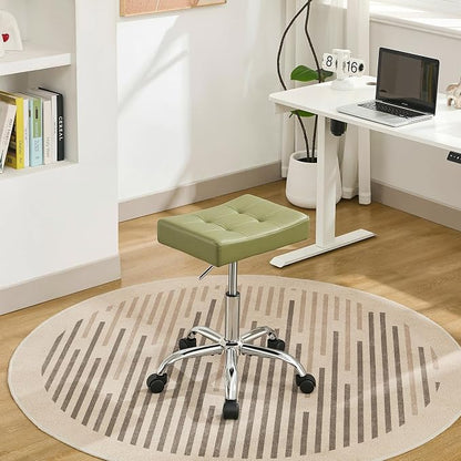 Adjustable Work Stool with Wheels Faux Leather Workbench Stool - Image 8