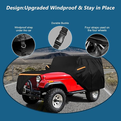 Car Cover for Jeep CJ5 1955-1983, Waterproof 210D Oxford Cloth and Cotton Cover - Image 3