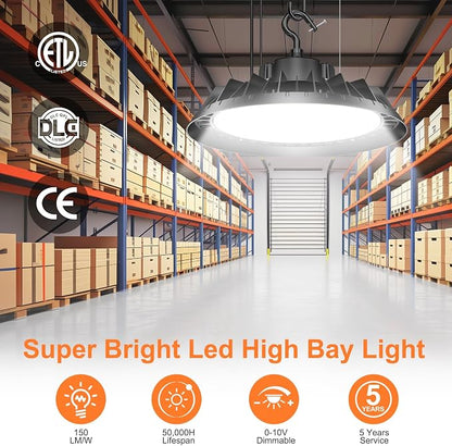 8Pack LED High Bay Lights, Super Bright 150W UFO High Bay LED Shop Lights - Image 2
