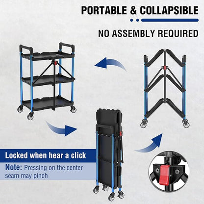 WORKPRO 3-Tier Collapsible Service Cart, 210 LBS Foldable Utility Service Cart - Image 2