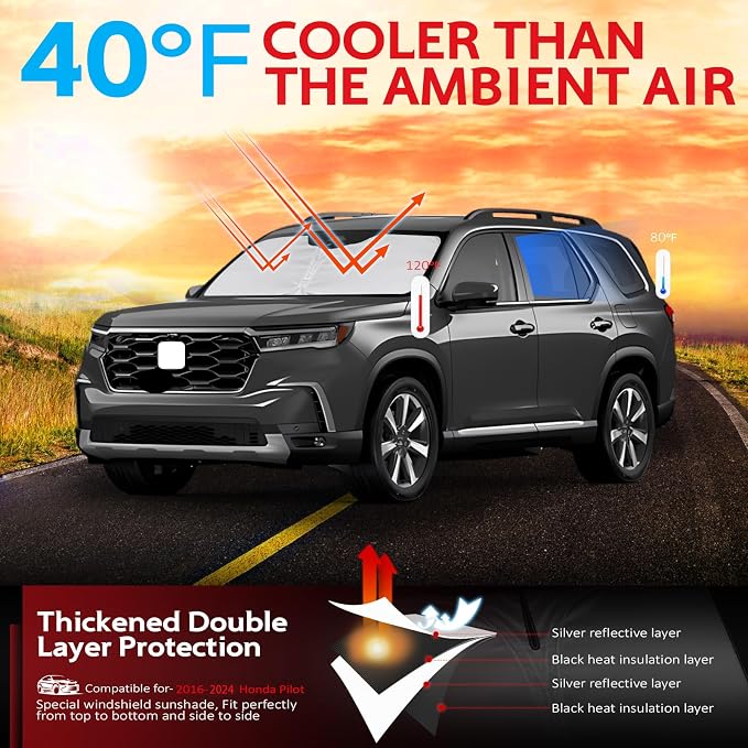 KAYZT Windshield Sun Shade for 2016-2024 Honda Pilot Foldable Sunshade Front - Image 2