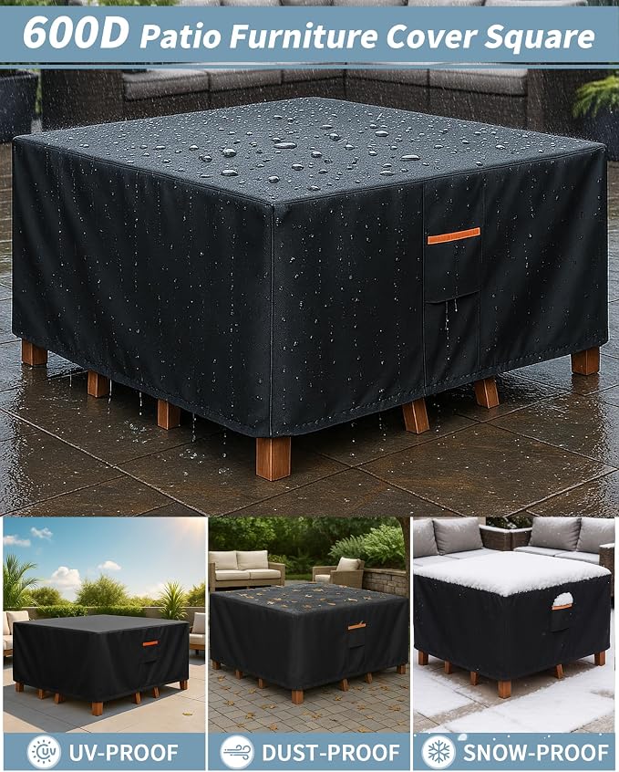 Outdoor Waterproof Furniture Cover, 62W x 62L x 28H inches Heavy Duty 600D - Image 6
