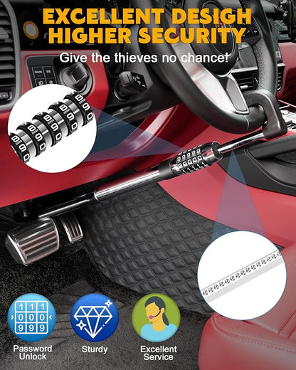 Tevlaphee Steering Wheel Lock Anti Theft Device Retractable Brake Pedal Lock - Image 6
