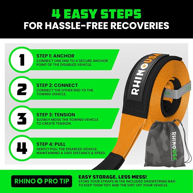 Rhino USA Recovery Tow Strap-20, 024lb Break Strength- Emergency Recovery Strap - Image 6