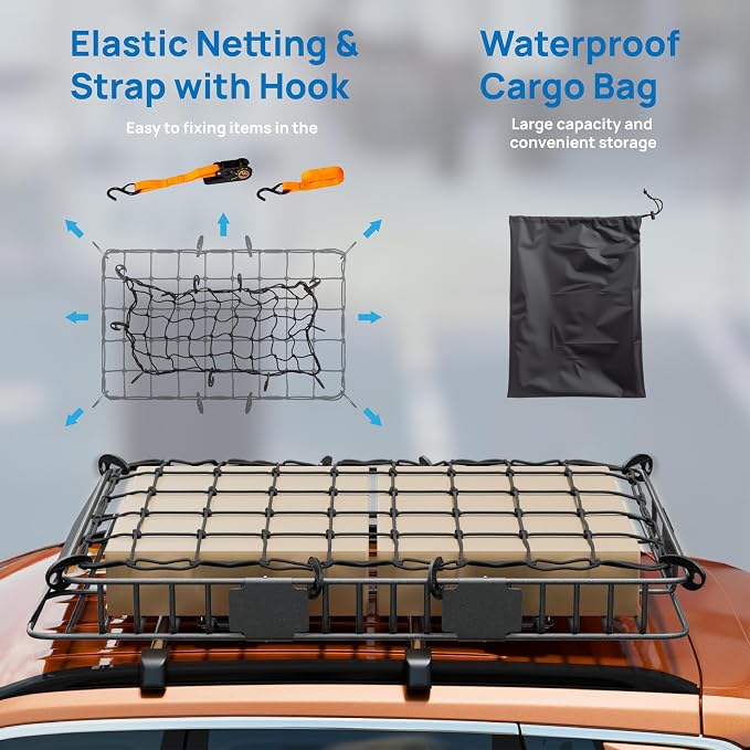 Bonnlo 250lbs Extendable Rooftop Cargo Carrier, 64 * 39 * 6inch Universal Roof - Image 4