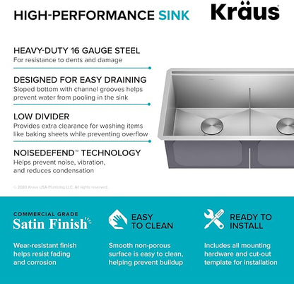 KRAUS Kore 33-Inch Undermount Workstation 16 Gauge Double Bowl Stainless Steel - Image 12