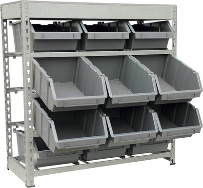 King's Rack Bin Rack Boltless Steel Storage System Organizer w/ 12 Plastic Bins - Image 2