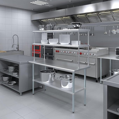 Amgood Stainless Steel Work Table Double Tier Overshelf | Metal Kitchen Prep - Image 5