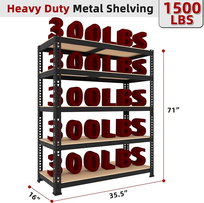 2 Packs 35.5" W x 16" D x 71" H Adjustable Garage Storage Shelves - Image 3