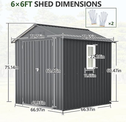 Outdoor Storage Shed, 6 X 6ft Metal Galvanized Steel Garden Shed - Image 2