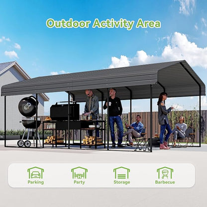 Real Relax 12x20FT Heavy Duty Metal Carport, Outdoor Carport Canopy - Image 4