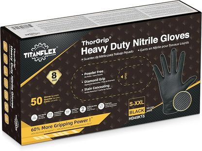 TitanFlex Thor Grip Heavy Duty Black Industrial Nitrile Gloves - Image 2