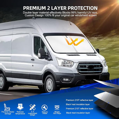 Windshield Sun Shade for Ford E-Transit 2022-2025 2026 Foldable Sunshade Custom - Image 3