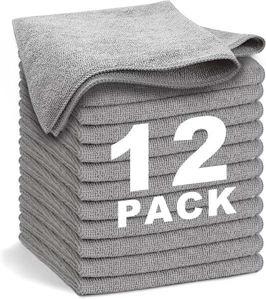 Gray Microfiber Cleaning Cloth 13"x13", Ultra Soft Absorbent Microfiber by WEAWE