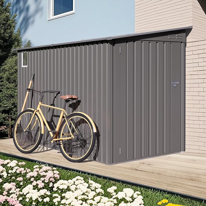 4 x 9 FT Lean to Shed with Windows, Metal Sheds & Outdoor Storage with 2 Vents - Image 4