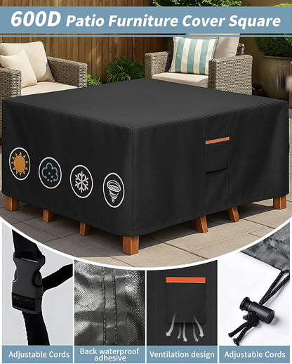 Outdoor Waterproof Furniture Cover, 62W x 62L x 28H inches Heavy Duty 600D - Image 5