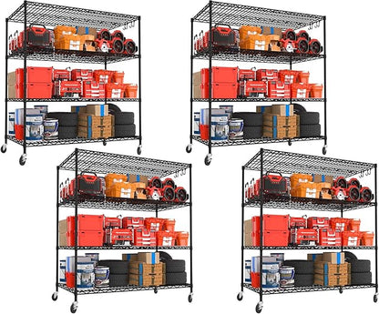 PrimeZone 4 Packs 55.5" W x 24" D x 80" H Heavy Duty Wire Storage Shelves by PrimeZone