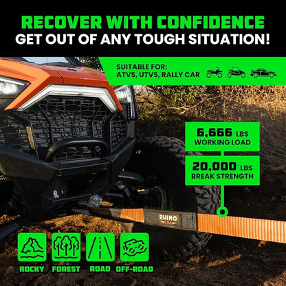 Rhino USA Recovery Tow Strap-20, 024lb Break Strength- Emergency Recovery Strap - Image 4