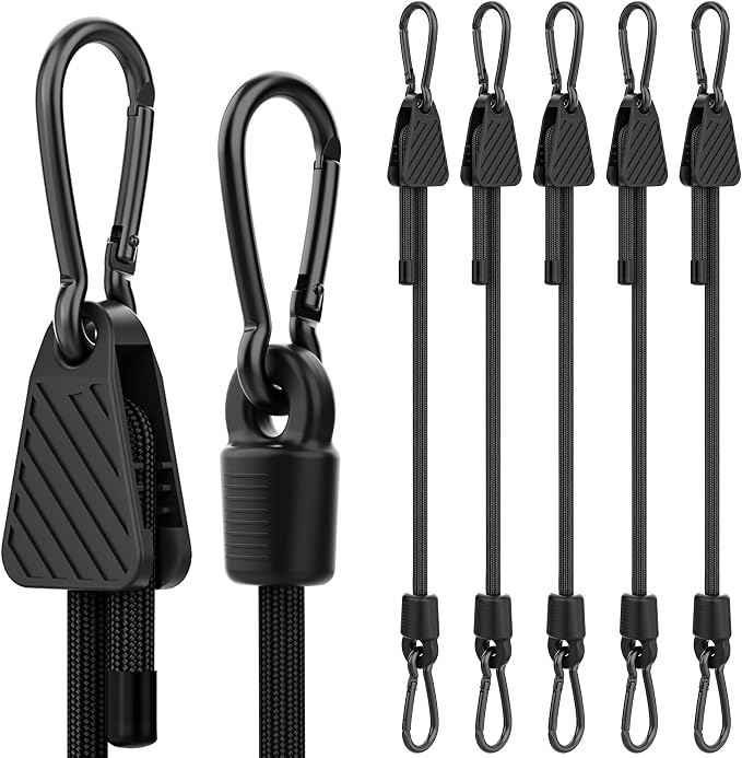 Adjustable Bungee Cords with Hooks, 6 Pack Heavy Duty Outdoor Carabiner Bungee by Rugtol