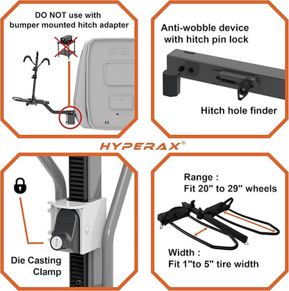 HYPERAX 2023 Volt RV -RV Approved Hitch Mounted 2 E Bike Rack Carrier - Image 5