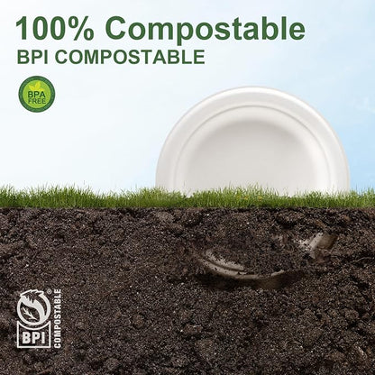 WELLIFE 100% Compostable Paper Plates 7 Inch, Biodegradable Bagasse, - Image 5
