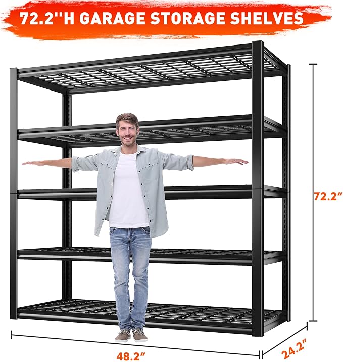 REIBII 48.2''W Garage Shelving Heavy Duty Metal Shelving 3000LBS Storage - Image 3
