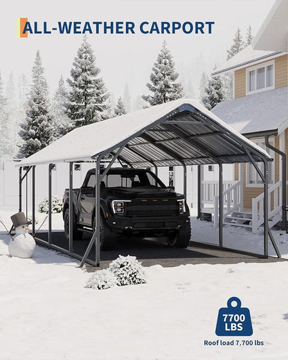 11'x20'x9' Vertical Roof Metal Carport, Heavy Duty Steel Car Ports - Image 3