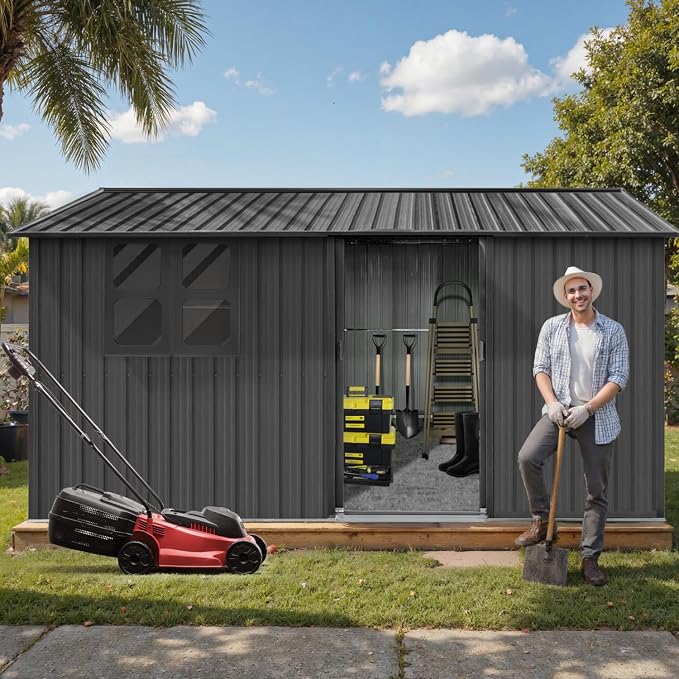 12x10 Ft Storage Shed Outdoor, XL Permanent Steel Building - Image 2