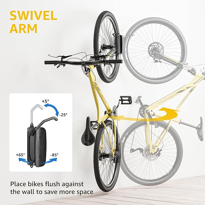 monTEK Swivel Bike Wall Mount – 2 Pack Garage Bike Hanger & Space-Saving - Image 2