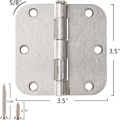 30 Pack Satin Nickle Door Hinges Brushed 3.5 Inch Interior Rounded 5/8" Radius - Image 2