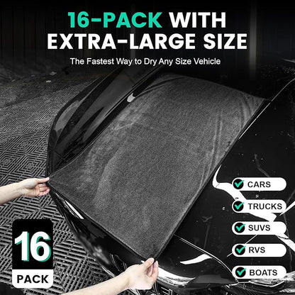 16-Pack Bulk Microfiber Towels for Cars, Super Absorbent Car Drying Towel - Image 2