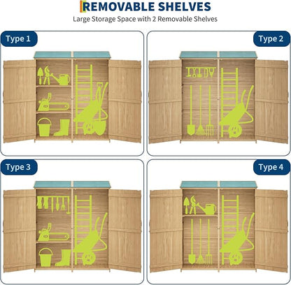 Wooden Outdoor Storage Cabinet, Lockable Double Doors, Removable Shelves - Image 5