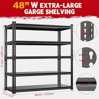 48" Wide Garage Shelving Heavy Duty 3000LBS, 5 Tier Adjustable Storage Rack - Image 2