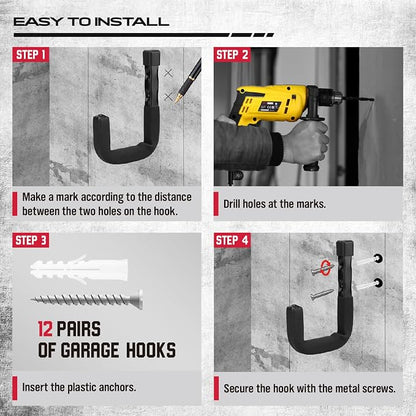 SEDY 6-Piece Heavy Duty Garage Storage Hooks, Wall Mount J Utility Hooks Holds - Image 6