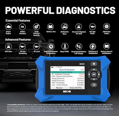 Innova SD35 OBD2 Scanner – ABS, TPMS & Check Engine Code Reader, Live Data - Image 7