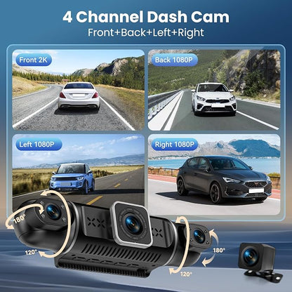360°View 4 Channel Dash Cam, 2K+1080P Front and Rear Inside Left Right - Image 2