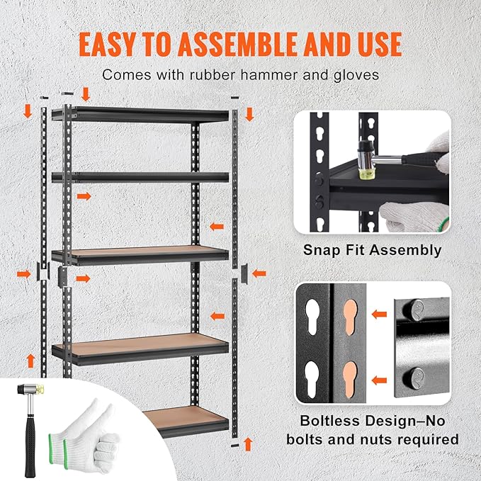 VEVOR Storage Shelving Unit, 5-Tier Adjustable, 2000 lbs Capacity, Heavy Duty - Image 6