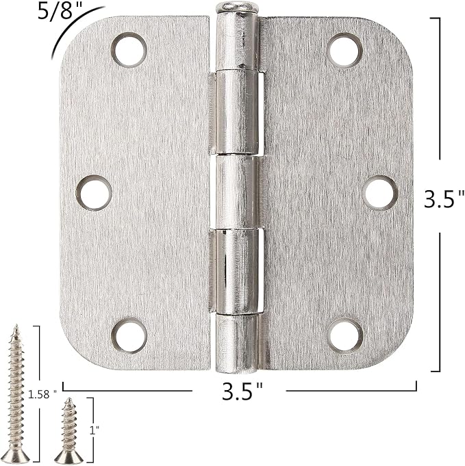 3 Pack Rounded Door Hinges Brushed Nickel 3.5 Inch 5/8" Radius Hardware Satin 3 - Image 4