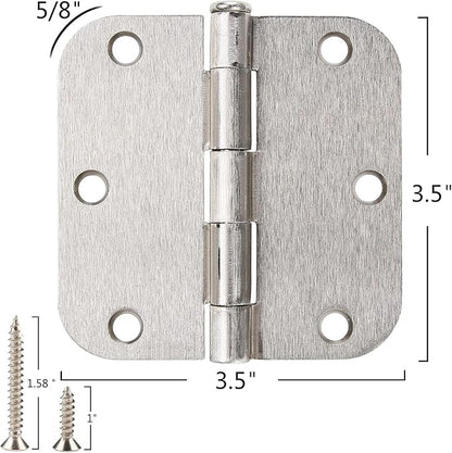 3 Pack Rounded Door Hinges Brushed Nickel 3.5 Inch 5/8" Radius Hardware Satin 3 - Image 4