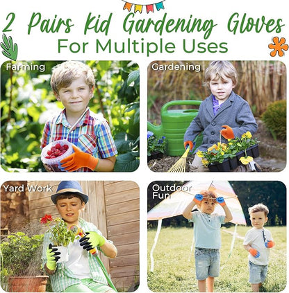 HANDLANDY 2 Pairs Kids Gardening Gripper Gloves, Foam Rubber Coated Children - Image 4