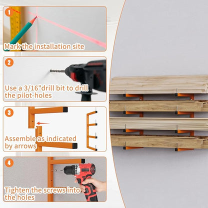 4-Pack Lumber Storage Rack, Wood Storage Racks Wall Mount, Heavy Duty Garage - Image 7