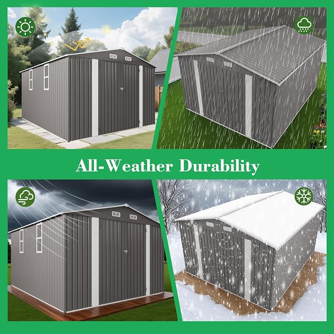 10 x 12 FT Large Outdoor Storage Shed w/ 2 Clear Window, Heavy Duty Metal - Image 6