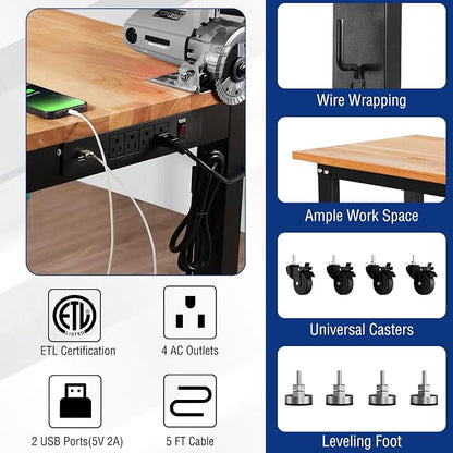 WORKPRO Garage Workbench, Rubber Wood Top Work Desk - Image 2