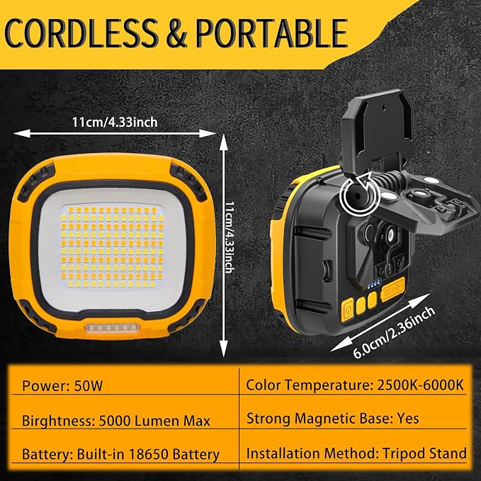 1Pack 5000LM Magnetic LED Work Light Rechargeable, 4-Level Brightness & 4-Tone - Image 5