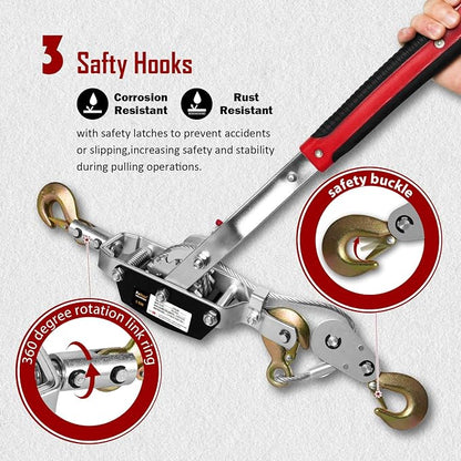 Come Along Winch 5T Pulling Capacity 11.5FT Steel Cable 3 Hooks Heavy Duty - Image 3