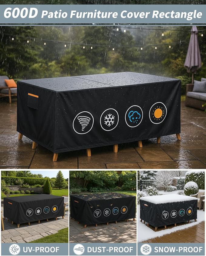Outdoor Waterproof Furniture Cover, 64W x 52L x 28H inches Heavy Duty 600D - Image 6
