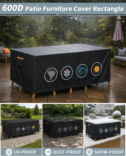 Outdoor Waterproof Furniture Cover, 136W x 74L x 28H inches Heavy Duty 600D - Image 6