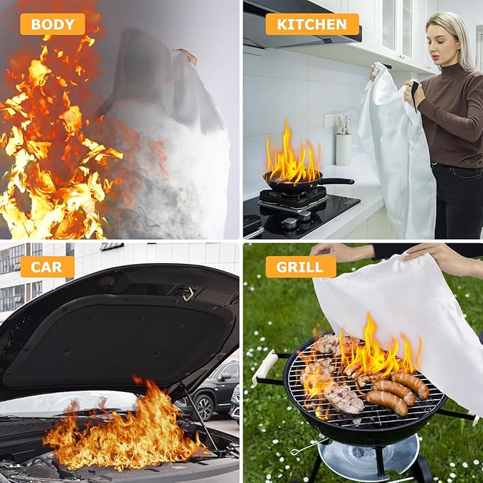 Emergency Fire Blanket, 2 Pack Fiberglass Flame Retardant Fire Blankets - Image 5