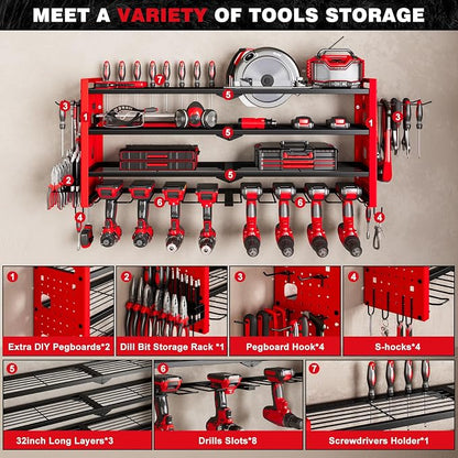 Power Tool Organizer Wall Mount, Cordless Drill Organizer, 4 Layers Large - Image 3